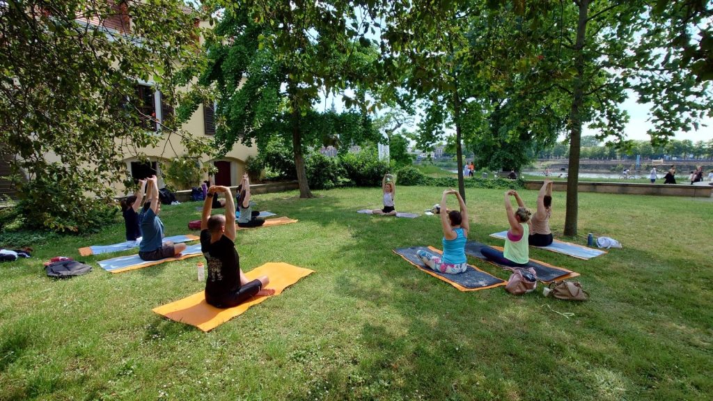 Yogastudio Gartenhaus Outdoor Wiese Canalettoblick
